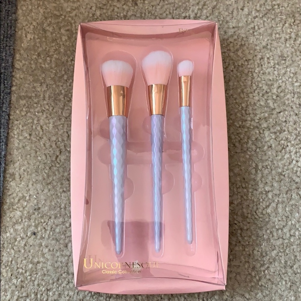 3 piece makeup brush set: unicorn style handles